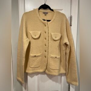 NWT J. Crew Size L Merino Wool Blend Crean Gold Button Knit Lady Jacket Cardigan